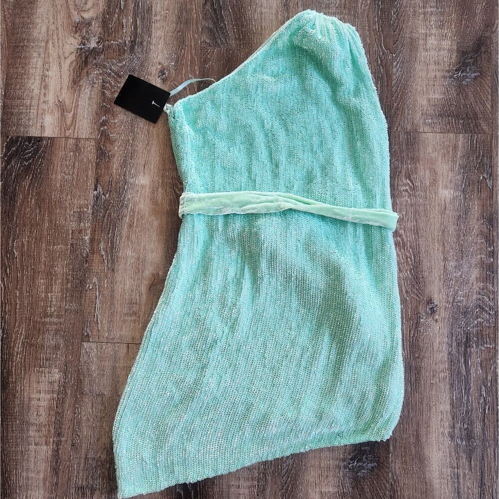 Retrofete Ella Sequin Dress in Blue/Green Size XXS One Shoulder NWT - Picture 5 of 11